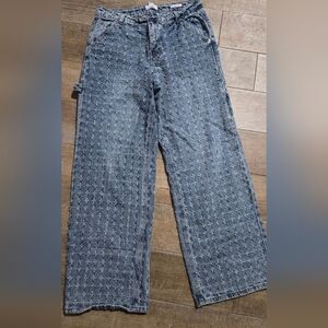 Forever21 Straight Leg Cross Distressed Detail Cargo Blue Jeans Size 28